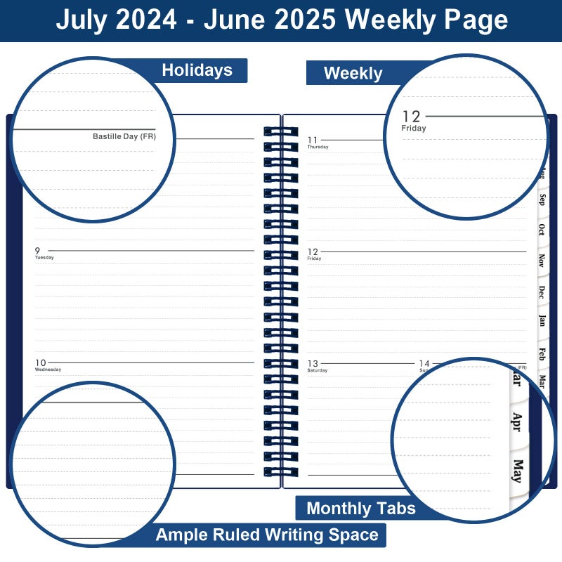 BooQool 2024-2025 Planner - JULY 2024 - JUNE 2025, Planner 2024-2025, Academic Planner Weekly and Monthly with Tabs, 6.25""    8.3"", Strong Twin-Wire Binding, Round Corner, Improving Your Time Management Skill - Image 4